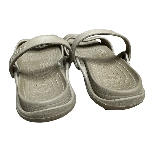 CROCS Cleo Strappy Sandals Size 8 Tan Slip On Slides Comfort Water Summer Beach - Picture 5 of 8